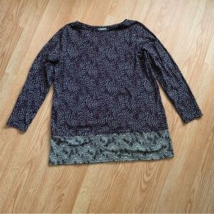 J. Jill Pima Cotton Blend Long Sleeve Brown Black Print Tunic Size L